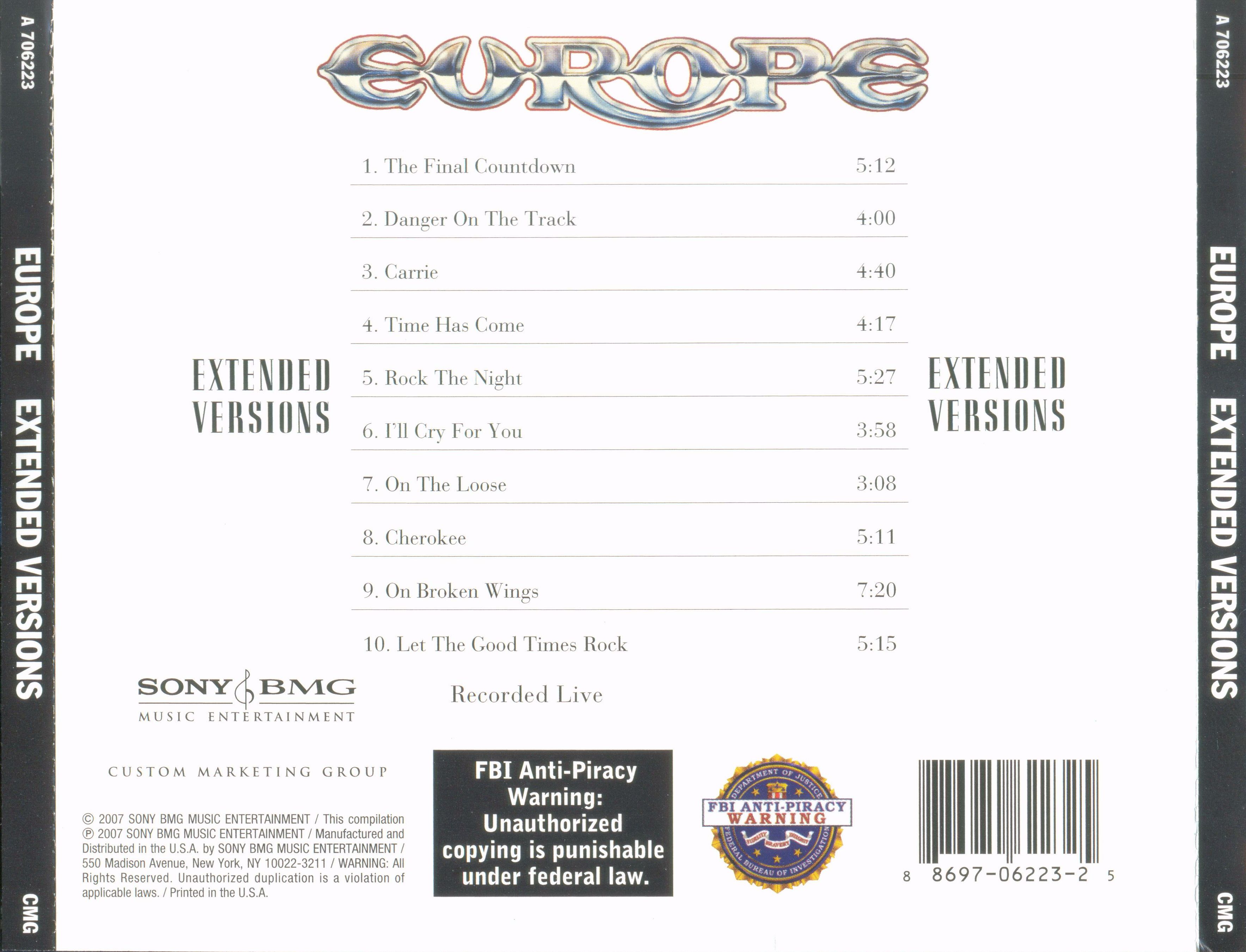 Europe  Extended Versions : Back